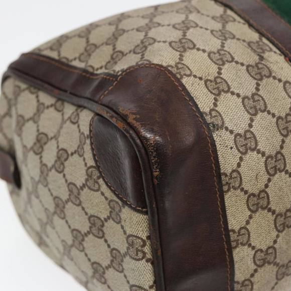 GUCCI GG Supreme Web Sherry Line Boston Bag PVC Beige Red Green Auth 84232 - Picture 15 of 16